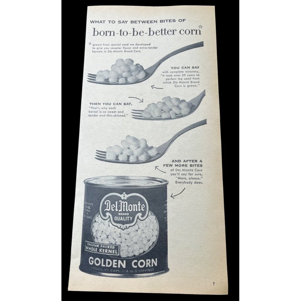 Del Monte Golden Corn Vintage Print Ad 1954 Food Kitchen Decor
